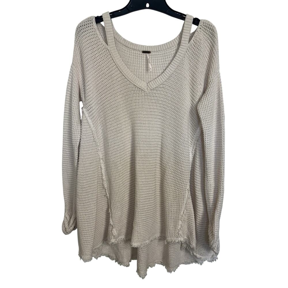 Free People Beige Lightweight Distressed Oversized Sweater Medium Boho Hippie